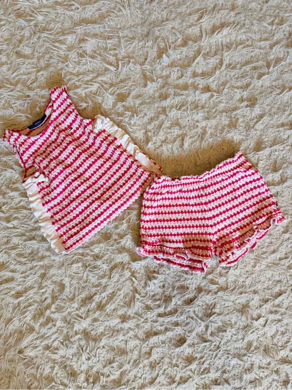 Tommy Hilfiger Pink and White Striped Girls Knit Tank Top & Shorts Set Size 4T